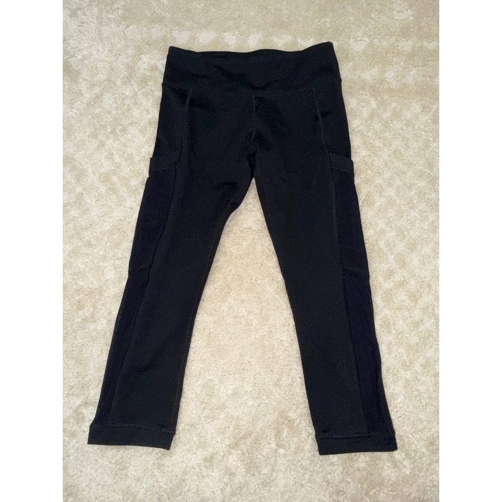 Fabletics Black Mesh Panel Cropped Leggings with Pockets XS CS1619727-0001-17020